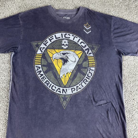Affliction Shirt Mens 2XL American Patriot Bald Eagle Graphic Distressed USA Fla - Picture 3 of 12